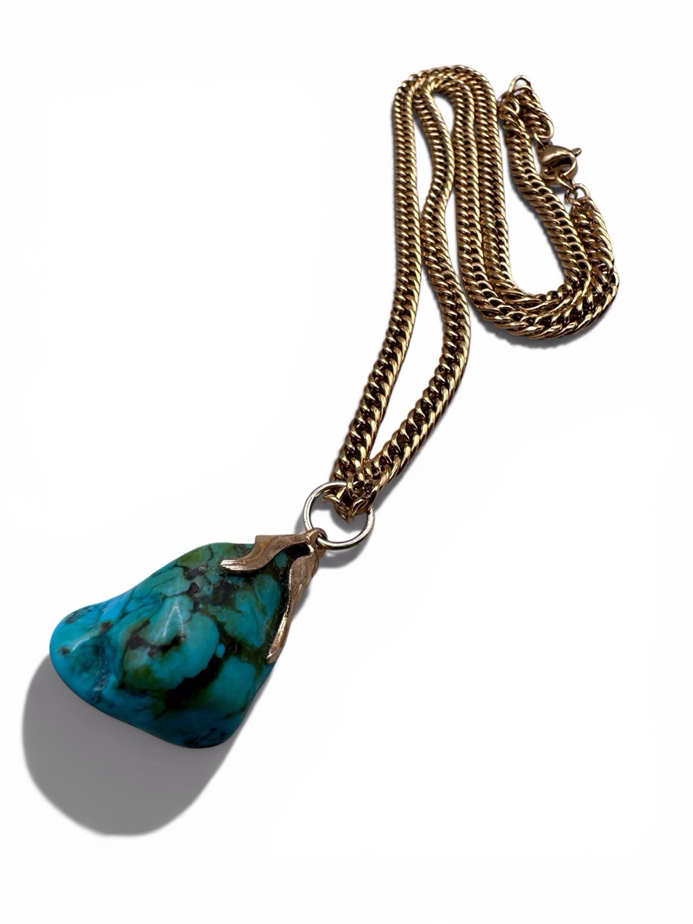 Gold Chain Necklace with Turquoise Pendant - Picture 3 of 5